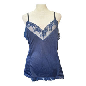 Vintage 1970's Navy Blue Lace Slip Top Camisole Y2K